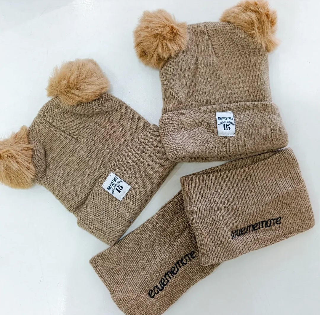 Warm double layered Hat with Scarf